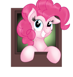 Size: 2520x2656 | Tagged: safe, artist:eels, derpibooru import, pinkie pie, earth pony, pony, g4, bust, grin, high res, ponk, portrait, smiling, solo, window