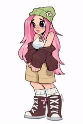 Size: 1440x2160 | Tagged: safe, artist:hattiezazu, derpibooru import, fluttershy, human, g4, converse, humanized, shoes, simple background, solo, white background