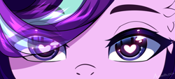 Size: 4096x1852 | Tagged: safe, artist:airiniblock, derpibooru import, starlight glimmer, pony, g4, eye, eye clipping through hair, eyes, heart, heart eyes, looking at you, solo, wingding eyes