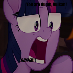 Size: 776x772 | Tagged: safe, derpibooru import, edit, edited screencap, screencap, twilight sparkle, twilight sparkle (alicorn), alicorn, g4, my little pony: the movie, bro trip 40k, corvus corax, cropped, if the emperor had a text-to-speech device, solo, vulkan, warhammer (game), warhammer 40k