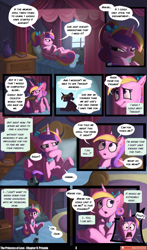 Size: 3541x6017 | Tagged: safe, artist:angusdra, artist:lummh, derpibooru import, nightmare moon, princess cadance, princess luna, alicorn, pony, comic:the princess of love, g4, absurd resolution, comic, female, filly, foal, horn, jewelry, mare, necklace, pendant, prismia, speech bubble, teen princess cadance, thought bubble, woona, younger