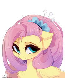 Size: 5000x6000 | Tagged: safe, artist:xsatanielx, derpibooru import, fluttershy, pegasus, pony, g4, absurd resolution, bust, cute, female, mare, older, older fluttershy, shyabetes, simple background, smiling, solo, transparent background