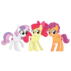 Size: 1068x1068 | Tagged: safe, artist:dazzle, derpibooru import, apple bloom, scootaloo, sweetie belle, earth pony, pegasus, pony, unicorn, g4, bow, cutie mark crusaders, female, hair bow, horn, looking at you, ponytail, simple background, teenager, transparent background, trio, trio female