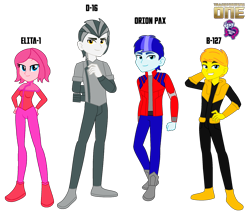 Size: 2468x2104 | Tagged: safe, artist:robertsonskywa1, derpibooru import, equestria girls, g4, b-127, bumblebee (transformers), clothes, d-16, elita-1, equestria girls-ified, female, hand on hip, male, megatron, optimus prime, orion pax, photo, simple background, smiling, teenager, transformers, transformers one, transparent background