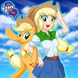 Size: 750x750 | Tagged: safe, artist:uotapo, color edit, derpibooru import, edit, editor:overlord 2, applejack, earth pony, human, pony, equestria girls, g4, cowboy hat, cute, hat, human coloration, humanized, light skin, light skin edit, skin color edit