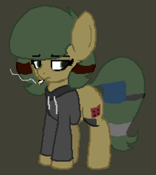 Size: 633x707 | Tagged: safe, artist:jerkface, derpibooru import, oc, oc only, oc:blocky bits, earth pony, pony, cigarette, earth pony oc, lego pony, smoking, solo