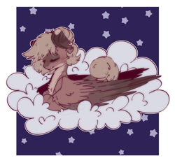 Size: 1443x1365 | Tagged: safe, artist:aff3ct10n, derpibooru import, oc, oc only, oc:amoo, pegasus, pony, zebra, cloud, ear piercing, earring, eyes closed, folded wings, jewelry, lying down, lying on a cloud, on a cloud, passepartout, pegasus oc, piercing, pony oc, ponyloaf, prone, sleeping, solo, stars, wings, zebra oc