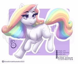 Size: 3362x2782 | Tagged: safe, artist:aegisaplomb, derpibooru import, oc, oc only, pony, unicorn, 2023, eye clipping through hair, eyebrows, eyebrows visible through hair, female, horn, mare, multicolored hair, passepartout, rainbow hair, unicorn oc