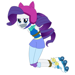 Size: 2500x2500 | Tagged: safe, artist:nie-martw-sie-o-mnie, derpibooru import, rarity, human, equestria girls, friendship games, g4, bondage, bound and gagged, clothes, female, femsub, gag, helmet, knee pads, kneeling, rarisub, roller skates, rope, rope bondage, simple background, skates, solo, sports outfit, submissive, tape, tape gag, tied up, transparent background