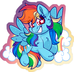 Size: 1600x1564 | Tagged: safe, artist:thehaywaiianhorse, derpibooru import, rainbow dash, pegasus, pony, g4, chibi, deviantart watermark, grin, obtrusive watermark, partially transparent background, smiling, solo, watermark