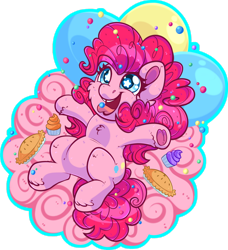 Size: 1600x1752 | Tagged: safe, artist:thehaywaiianhorse, derpibooru import, pinkie pie, pony, g4, chibi, cupcake, cute, diapinkes, food, solo