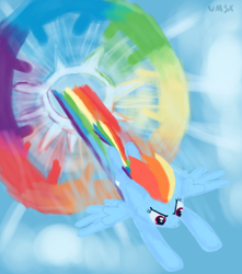 Size: 3000x3400 | Tagged: safe, artist:umsx, derpibooru import, rainbow dash, pegasus, pony, g4, cloud, female, flying, mare, rainbow, sky, solo, sonic rainboom, spread wings, wings