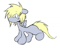 Size: 1280x1025 | Tagged: safe, artist:sn00wd0gg3, derpibooru import, derpy hooves, pegasus, pony, g4, cartoony, ears, female, floppy ears, full body, mare, missing cutie mark, open mouth, open smile, simple background, smiling, solo, white background, wings