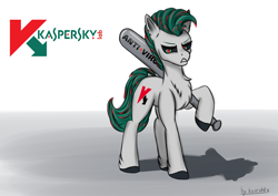 Size: 3541x2508 | Tagged: safe, alternate version, artist:kirieshka, derpibooru import, oc, oc only, earth pony, pony, angry, angry look, anti virus, baseball bat, cutie mark, green eyes, green hair, kaspersky, reference sheet, solo