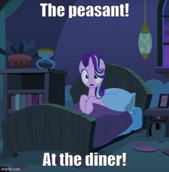 Size: 500x508 | Tagged: safe, derpibooru import, edit, edited screencap, screencap, starlight glimmer, pony, unicorn, g4, season 6, to where and back again, bed, caption, cropped, female, horn, image macro, imgflip, indoors, mare, movie reference, picture frame, potted plant, solo, starlight's room, text, the emperor's new groove, twilight's castle