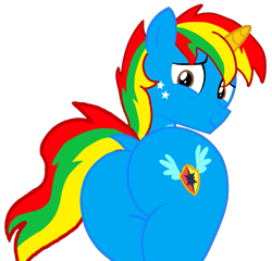 Size: 1071x1030 | Tagged: safe, artist:shieldwingarmorofgod, derpibooru import, oc, oc only, oc:shield wing, alicorn, alicorn oc, butt, horn, looking at you, male, rear view, simple background, solo, transparent background, vector, wings