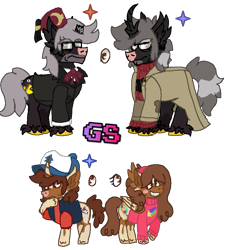 Size: 831x922 | Tagged: safe, artist:gamingstarluigisin, derpibooru import, pegasus, pony, unicorn, broken horn, crossover, dipper pines, extra hooves, gravity falls, grunkle stan, horn, mabel pines, polydactyly, ponified, simple background, species swap, stanford pines, stanley pines, transparent background