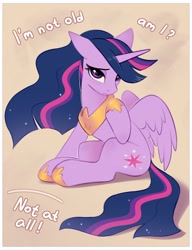 Size: 1976x2574 | Tagged: safe, artist:taneysha, derpibooru import, princess twilight 2.0, twilight sparkle, twilight sparkle (alicorn), alicorn, pony, g4, cute, dialogue, ethereal mane, ethereal tail, female, hoof shoes, horn, looking at you, mare, older, older twilight, older twilight sparkle (alicorn), partially open wings, passepartout, peytral, princess shoes, sitting, solo, sparkly mane, sparkly tail, tail, twiabetes, wings