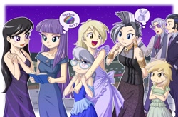 Size: 3500x2294 | Tagged: safe, artist:uotapo, color edit, derpibooru import, edit, editor:overlord 2, derpy hooves, dinky hooves, hoity toity, king sombra, maud pie, octavia melody, silver spoon, zecora, human, equestria girls, g4, clothes, dress, good king sombra, grey hair, light skin, light skin edit, op is a cuck, skin color edit, white zecora