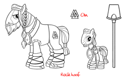 Size: 942x595 | Tagged: safe, derpibooru import, rockhoof, g4, concept art, leak, male, rockhoof's shovel, shovel, simple background, solo, stallion, white background