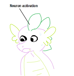 Size: 597x611 | Tagged: safe, artist:tjpones, derpibooru import, spike, dragon, g4, bust, male, meme, neuron activation, ponified, ponified meme, simple background, solo, stylistic suck, sweat, text, white background