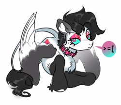 Size: 4096x3558 | Tagged: safe, artist:opalacorn, derpibooru import, oc, oc only, pegasus, pony, >=[, collar, colored sclera, emoticon, eyeshadow, frown, leonine tail, makeup, simple background, solo, tail, unusual pupils, white background