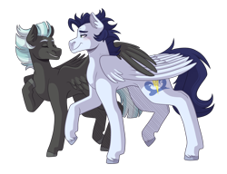 Size: 3000x2300 | Tagged: safe, artist:monnarcha, derpibooru import, soarin', thunderlane, pony, g4, concave belly, duo, duo male, gay, male, shipping, simple background, soarilane, transparent background