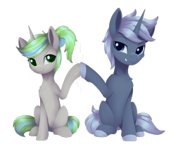 Size: 3220x2728 | Tagged: safe, artist:dusthiel, derpibooru import, oc, oc only, oc:frosty, oc:seeker, pony, unicorn, duo, horn, simple background, transparent background, unicorn oc