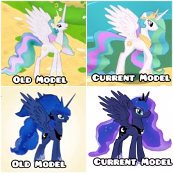 Size: 1920x1920 | Tagged: safe, derpibooru import, princess celestia, princess luna, alicorn, pony, g4, 3d, comparison, crown, duo, duo female, ethereal mane, female, gameloft, jewelry, mare, my little pony: magic princess, regalia, royal sisters, siblings, sisters