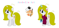 Size: 4892x2348 | Tagged: safe, artist:aniakucyk, derpibooru import, oc, oc only, oc:anabelle art, pony, unicorn, g4, horn, ipod, simple background, solo, white background