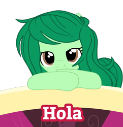 Size: 1900x1959 | Tagged: safe, artist:gmaplay, derpibooru import, wallflower blush, earth pony, pony, g4, equestria girls ponified, hola, ponified, simple background, solo, spanish, spanish text, species swap, sticker, transparent background