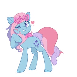 Size: 1280x1280 | Tagged: safe, artist:afrayedfox, derpibooru import, ivy, earth pony, pony, g2, accessory, blush scribble, blushing, female, heart, hooves, mare, one eye closed, simple background, solo, sunglasses, two toned mane, white background, wink