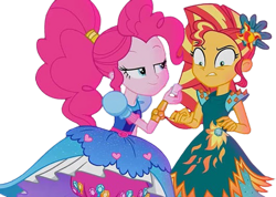 Size: 827x590 | Tagged: safe, derpibooru import, edit, edited screencap, editor:homersimpson1983, screencap, pinkie pie, sunset shimmer, human, equestria girls, g4, background removed, duo, duo female, female, not a vector, simple background, transparent background