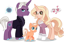 Size: 1920x1266 | Tagged: safe, artist:limedazzle, derpibooru import, oc, oc only, oc:adam, oc:carson, oc:lena, pony, unicorn, clothes, female, horn, male, mare, simple background, stallion, transparent background, trio