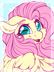 Size: 1800x2400 | Tagged: safe, alternate version, artist:thehaywaiianhorse, derpibooru import, fluttershy, pegasus, pony, g4, bust, cheek fluff, colored eyebrows, cute, ear fluff, ears, eyebrows, female, floppy ears, fluffy, looking at you, mare, open mouth, open smile, portrait, shyabetes, smiling, smiling at you, solo, wings