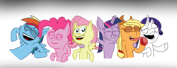 Size: 1965x755 | Tagged: safe, artist:oomplaoompadoopity2, derpibooru import, applejack, fluttershy, pinkie pie, rainbow dash, rarity, twilight sparkle, unicorn twilight, earth pony, pegasus, pony, unicorn, g4, .mov, gradient background, horn, mane six, pony.mov