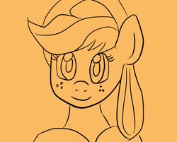 Size: 1241x1000 | Tagged: safe, artist:wrath-marionphauna, derpibooru import, applejack, g4, digital art, doodle, freckles, orange background, simple background, smiling, solo