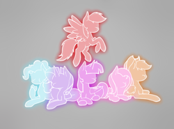 Size: 2700x2000 | Tagged: safe, artist:kathepart, derpibooru import, applejack, fluttershy, pinkie pie, rainbow dash, rarity, twilight sparkle, twilight sparkle (alicorn), alicorn, g4, gray background, mane six, simple background, spread wings, wings