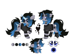 Size: 8000x6000 | Tagged: safe, artist:crazysketch101, derpibooru import, oc, oc only, pony, unicorn, absurd resolution, goth, horn, reference sheet, simple background, solo, transparent background