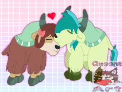 Size: 4000x3000 | Tagged: safe, artist:xxqueensweetpeaxx, derpibooru import, sandbar, yona, yak, g4, abstract background, cloven hooves, duo, duo male and female, female, gradient background, male, ship:yonabar, shipping, species swap, straight, yak sandbar, yakified