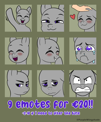 Size: 3000x3620 | Tagged: safe, artist:purple wingshade, derpibooru import, oc, oc only, pony, advertisement, angry, annoyed, bags under eyes, crying, emoji, exhausted, giggling, happy, laughing, petting, sad, smug, solo, tired, waving, ych example, your character here