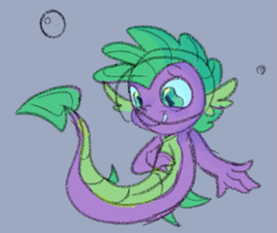 Size: 755x634 | Tagged: safe, artist:kreeeeeez, derpibooru import, spike, dragon, sea dragon, seapony (g4), g4, bubble, cute, dorsal fin, fin, fin ears, fish tail, male, ocean, scales, seaponified, smiling, solo, species swap, spikabetes, swimming, tail, underwater, water