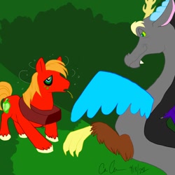 Size: 1280x1280 | Tagged: safe, artist:aionk, derpibooru import, big macintosh, discord, g4, the return of harmony, big macindog, mind control, outdoors, story included, sweet apple acres