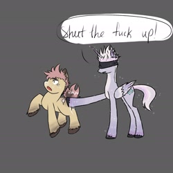 Size: 2729x2729 | Tagged: safe, artist:cambria light, derpibooru import, pegasus, pony, anime, dialogue, gray background, jujutsu kaisen, male, ponified, satoru gojou, simple background, species swap, stallion, vulgar, yuuji itadori