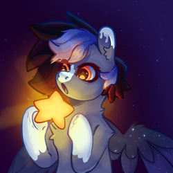 Size: 1280x1280 | Tagged: oc name needed, source needed, safe, derpibooru import, oc, oc only, pegasus, pony, blaze (coat marking), coat markings, facial markings, gradient background, looking at something, open mouth, outdoors, pegasus oc, socks (coat marking), spread wings, starry eyes, stars, wingding eyes, wings