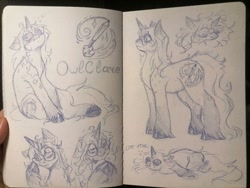 Size: 1080x810 | Tagged: safe, artist:owl_clare, derpibooru import, oc, oc only, oc:owl clare, pony, unicorn, female, glasses, horn, lying down, mare, monochrome, prone, sitting, sketch, sketch dump, solo, tongue, tongue out, traditional art, unshorn fetlocks