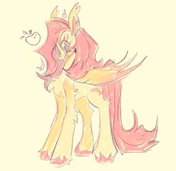 Size: 923x894 | Tagged: safe, artist:mekmarchu, derpibooru import, fluttershy, bat pony, pony, g4, apple, bat ponified, bipedal, fangs, female, flutterbat, folded wings, food, mare, open mouth, open smile, pink mane, race swap, smiling, solo, wings