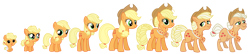 Size: 1475x320 | Tagged: safe, artist:dazzle, derpibooru import, applejack, earth pony, g4, accessory, age progression, blonde, blonde mane, braid, braided tail, female, filly, foal, hair bun, hat, mare, older, pigtails, simple background, tail, transparent background