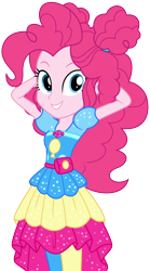 Size: 6260x11220 | Tagged: safe, artist:alandssparkle, derpibooru import, pinkie pie, human, equestria girls, g4, sunset's backstage pass!, curly hair, equestria girls specials, female, geode of sugar bombs, hair bun, legs together, looking at you, magical geodes, simple background, smiling, smiling at you, solo, transparent background