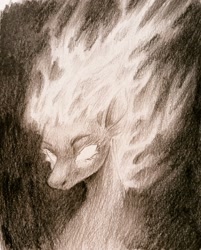 Size: 1695x2105 | Tagged: safe, artist:owl_clare, derpibooru import, oc, oc only, pony, fiery mane, monochrome, solo, traditional art